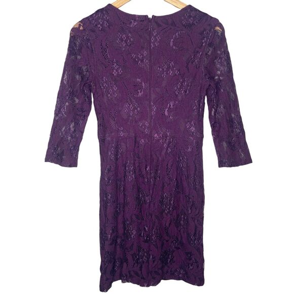 Lulus Mini Dress Size S All For You Dark Purple Lace Bodycon 3/4 Sleeve - Picture 8 of 10